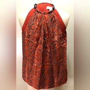Michael Kors Animal Print Sleeveless Leather Buckle Collar Blouse.